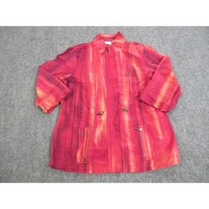 Chicos Jacket Womens Size‎ 1 Red Stripes Roll Tab Sleeve Full Zip Lightweight